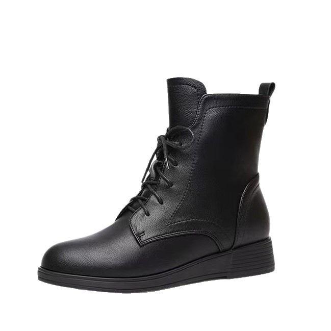 Martin boots women's short boots autumn and winter new soft leather thick heel single boots thick-soled velvet fashion boots