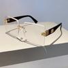 Rimless Square Sunglasses  New Oversized Stylish Gradient Multicolor Eyewear Trendy Women Brand Design Vintage Shades
