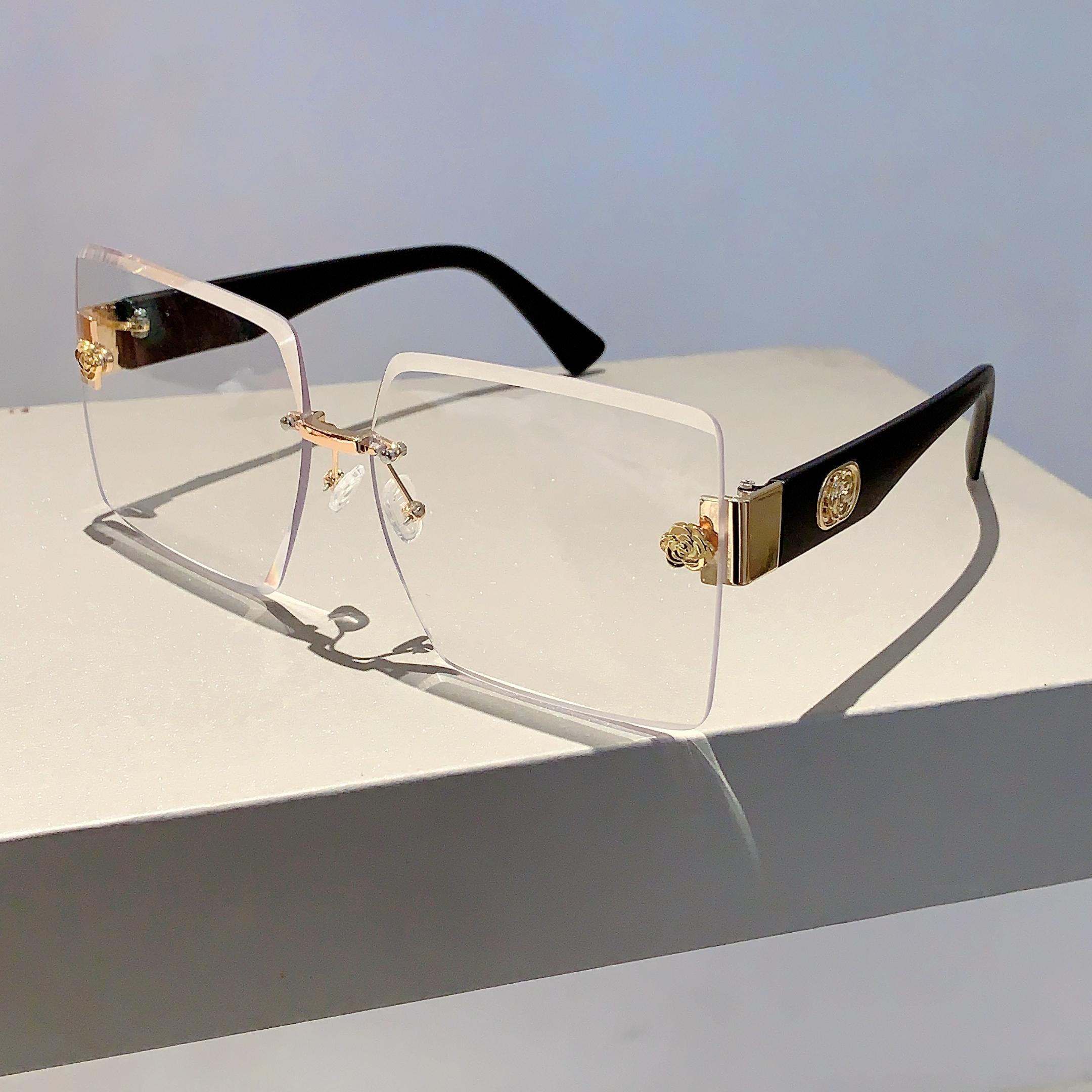 

KAMMPT Rimless Square Sunglasses 2024 New Oversized Stylish Gradient Multicolor Eyewear Trendy Women Brand Design Vintage Shades without case
