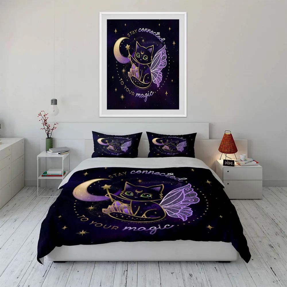 Magical Cat Fairy Decor Set Soft Comfortable Duvet Cover Bedding Set Included 1*Duvet Cover & 2*Pillowcases Gift