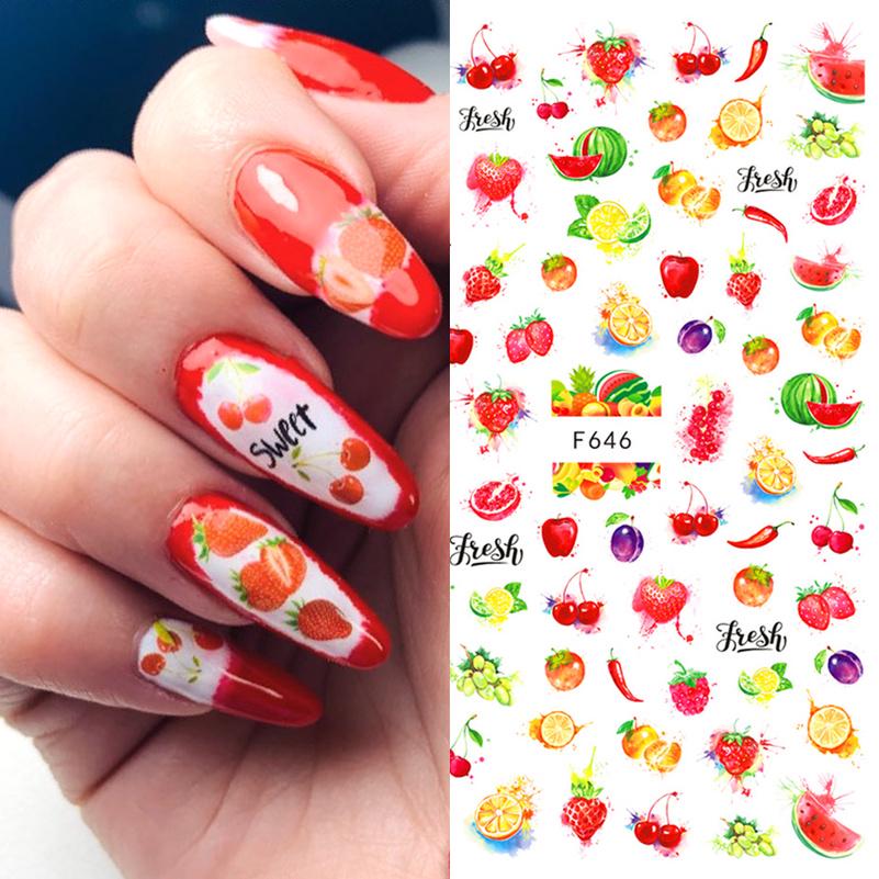 1pcs Summer Sticker Nail Art Decorations Leaves Flower 3D Adhesive Stickers Woman Face Fruit Foil Manicure Wrap