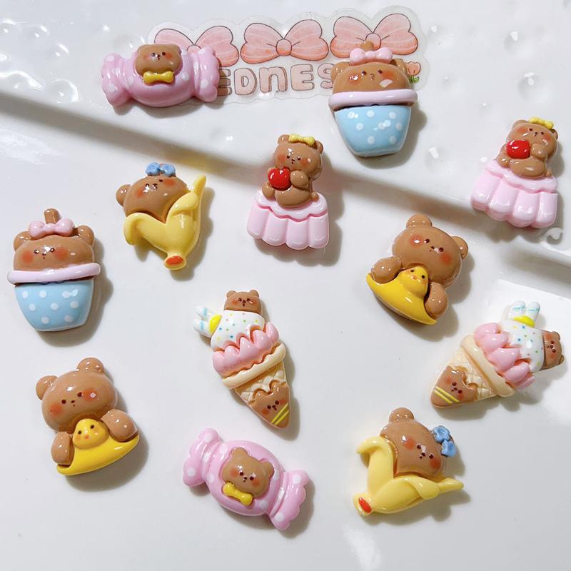 10 Pcs New Mini Cute Cartoon Bear Cake Ice Cream Series Resin Scrapbook Diy Jewellery Hairpin Decorate Accessories Craft A87