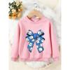 Unisex Kids Crewneck Sweatshirt, Blue Baseball Bow Print Long Sleeve Pullover, Boys Girls Sports Casual Sweatshirt For Kids Over 4 Years Old