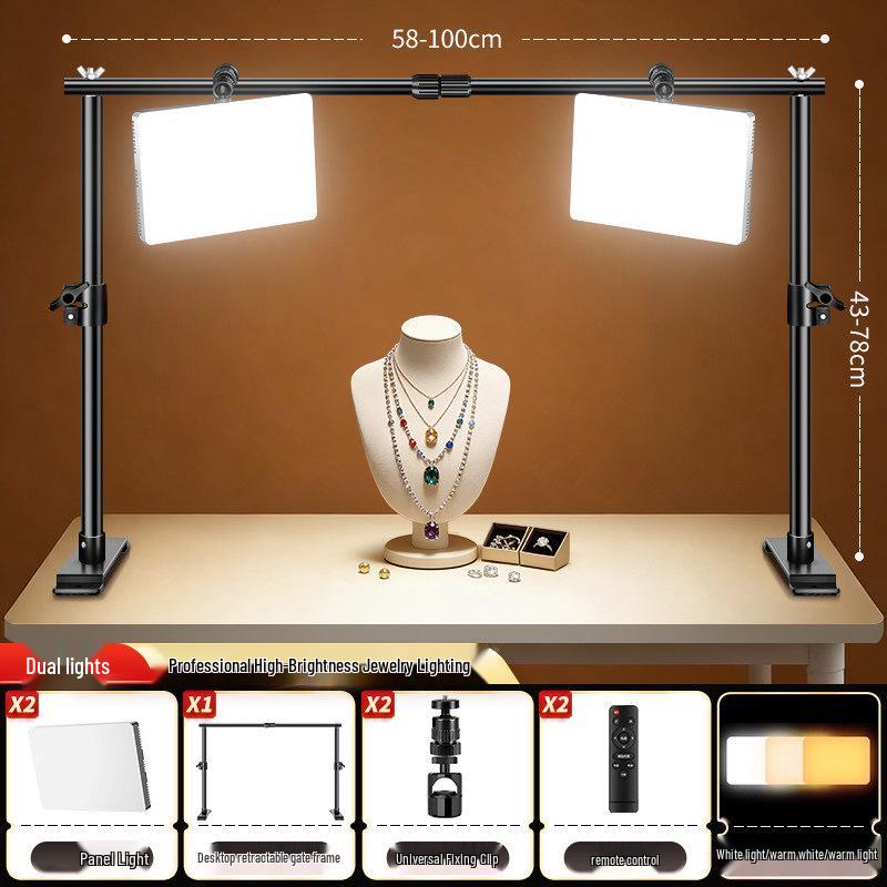 Ruiteng LED Double Row Overhead Fill Light with Telescopic Background Stand and Cloth Holder