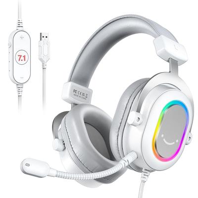 FIFINE AmpliGame H6W Auriculares Gaming con Sonido Envolvente para Juegos con RGB Audio Compatibles con Tres Ajustes de Ecualización Música Volumen Desmontable y Ajustable