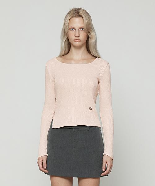 Current Square Neckline Slit Long Sleeve [Light Pink] Light Pink/M