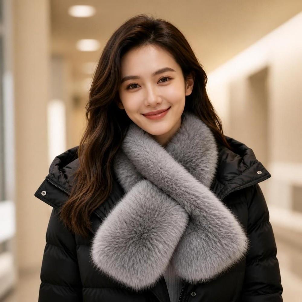 Plush Cross Scarf Thickened Neck Collar Elegant Imitation Fox Fur Scarf Outdoor