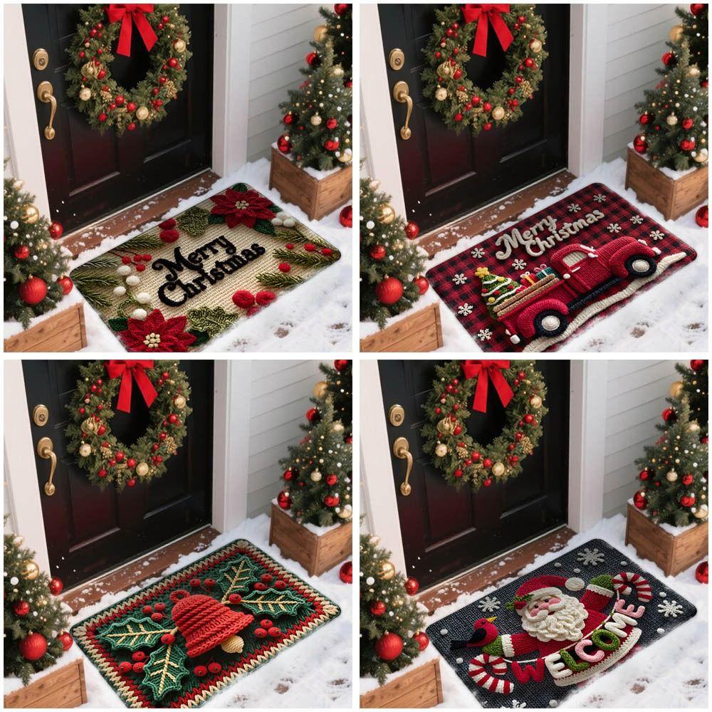 Water-absorbing Christmas Door Mat Gingerbread Man Pattern Santa Claus Design Anti-slip Pad Christmas Decor Bathroom Mat