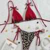 2025 Leopard Print Color Block Bikini: Women's High-End Tie-Up Swimsuit for Beach & Hot Spring