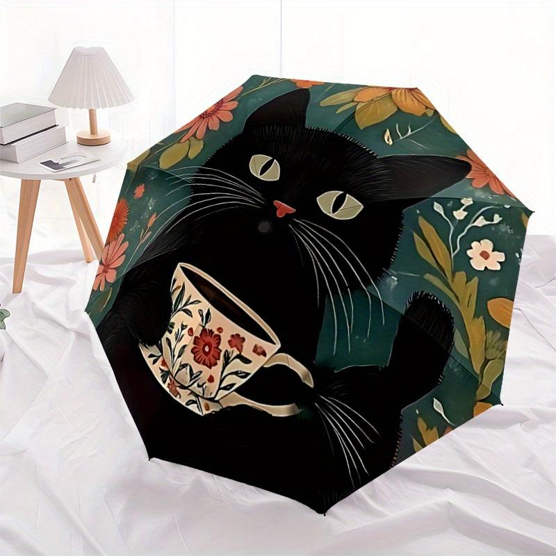 1pc Cat Cup Automatic Open/Close Umbrella with One Touch Button,, Windproof Design   Lightweight Portable Umbrella for Women & Men6029