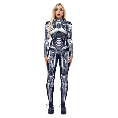 Retro Punk Bedruckte Jumpsuits Mode Cosplay Performance Kostüme Langarm Erwachsener Zentai Anzug Mechanischer Bodysuit Kleidung