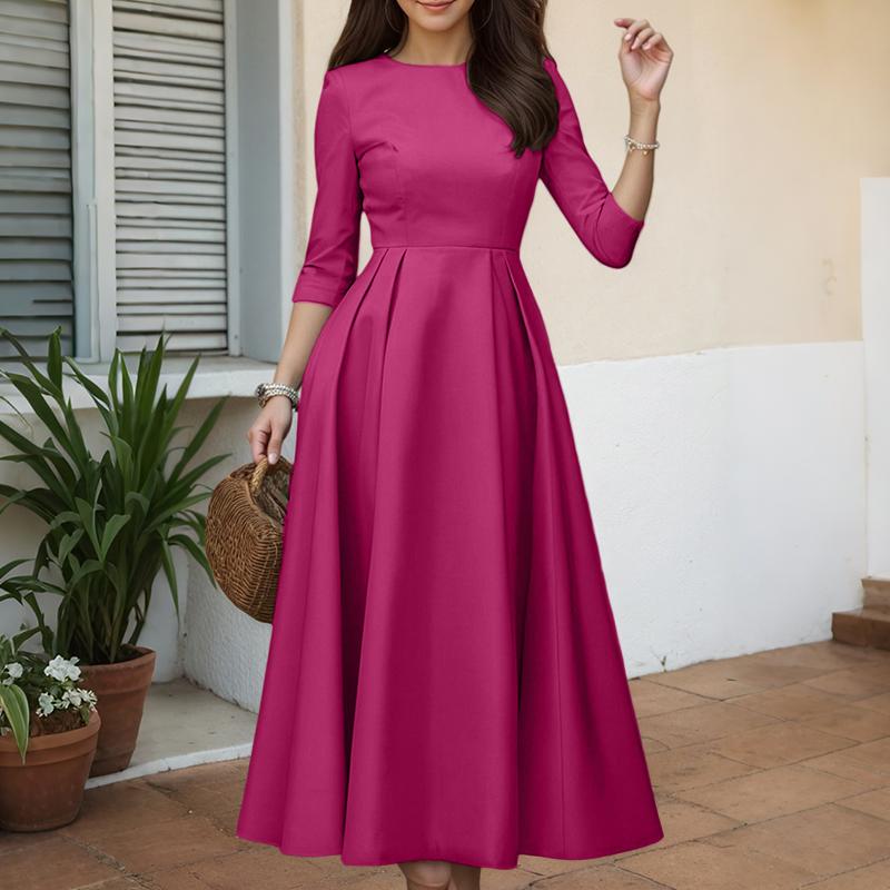 

ZANZEA Women Casual Round Neck Solid Color 3/4 Sleeve Long Dress 5XL темно-розовый