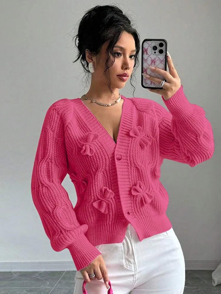 Long,sleeved Bow,tie Knit Cardigan Jacket