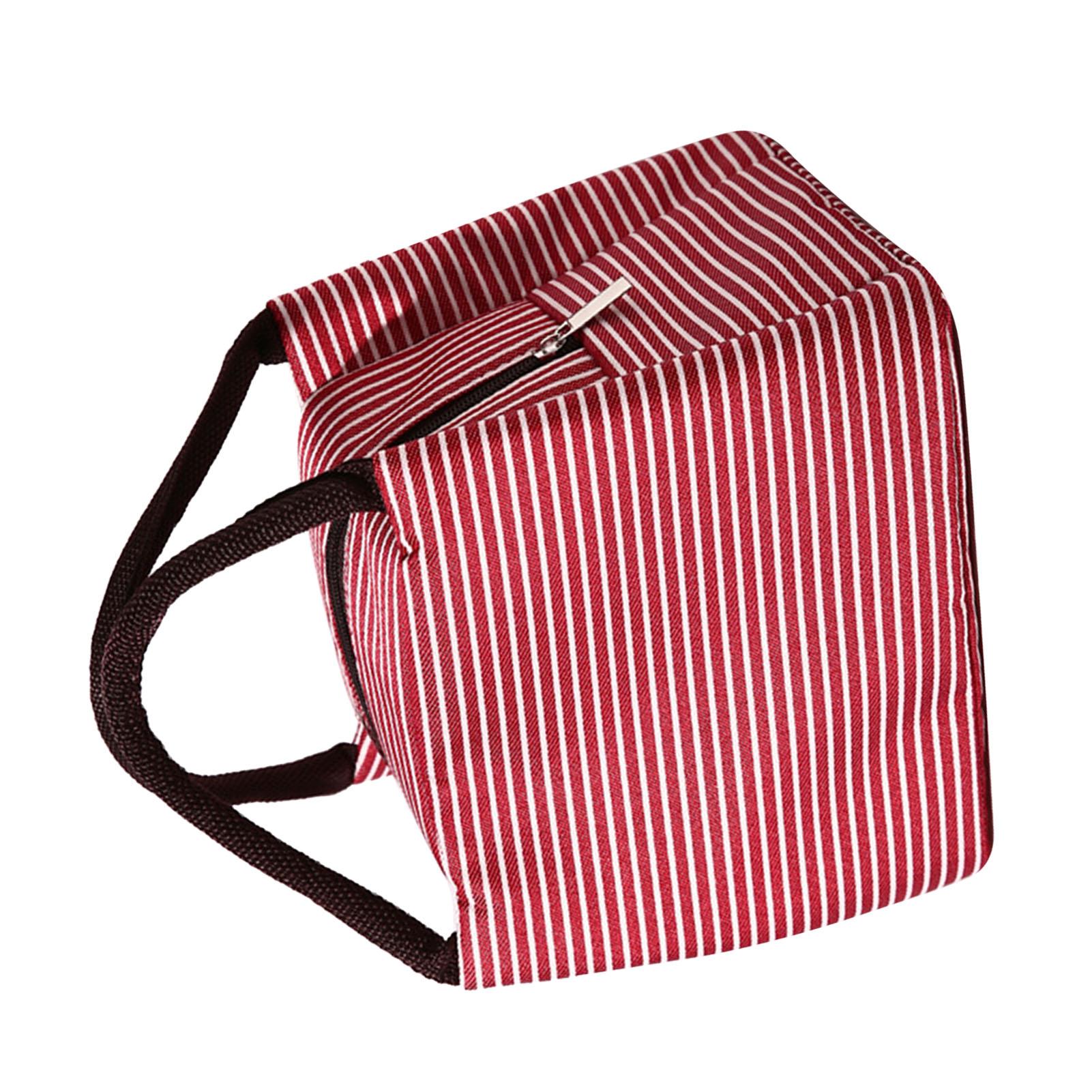 

Сумка для ланч-бокса Портативная Большой вместимости Складная Изолированная Сумка для пикника для Путешествий Работы Красно-полосатая