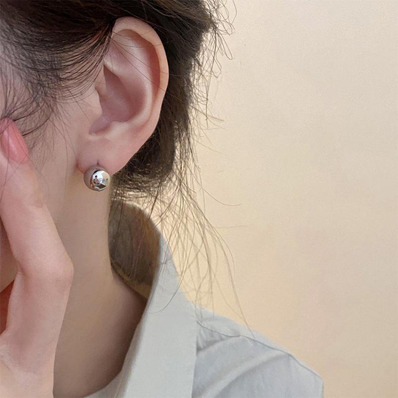 Minimalist Round Ball Stud Earrings for Women: Personalized Metal Style, Versatile Needle Design, Stylish Ear Jewelry
