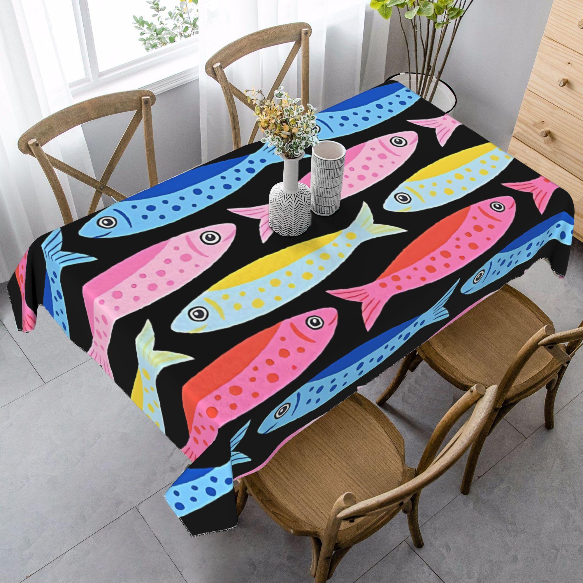 Jmg Household Supplies Unisex 1Pc Colorful Sardine Fish Print Table Cover Polyester Tablecloth Vibrant Table Accessory Durable Square/Rectangle Table Cloth