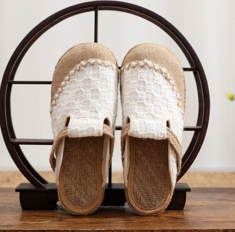 Pastorální Xiaoxiangfeng lněné látkové boty ve starém pekingském stylu dámské studentské plátěnky líné nazouvací poloviční pantofle prodyšné rybářské boty