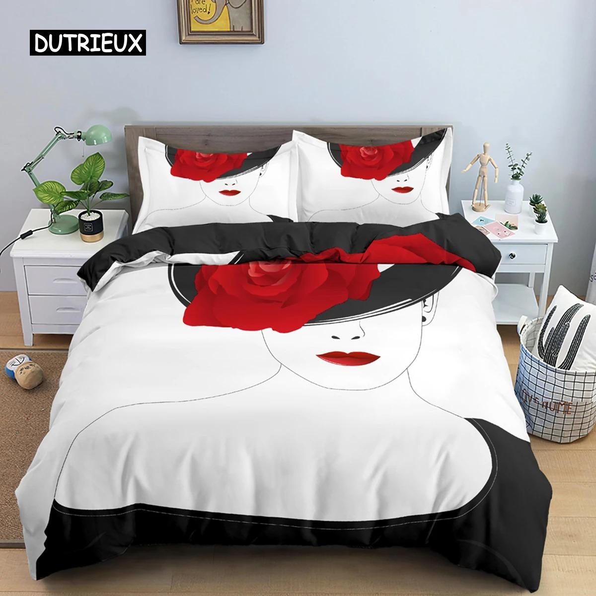 

Нарисованный от руки женский портрет пододеяльник комплект микрофибры черно-белый цветочный фон комплект постельного белья для девочек 23 шт пододеяльник 70x133cm 2pcs