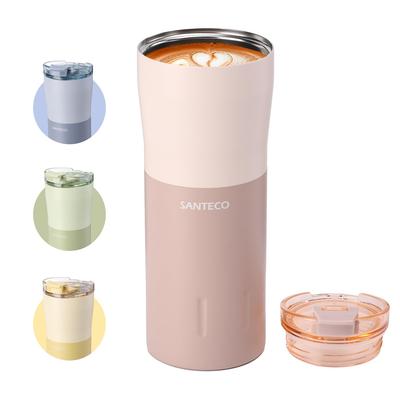 SANTECO 500ml Stainless Steel Vacuum Insulated Tumbler with Keeps Hot or Coffee Water Outdoor Light Pink Wide-Mouth Lid, Cold, Cup, Bottle, Mug, Car,