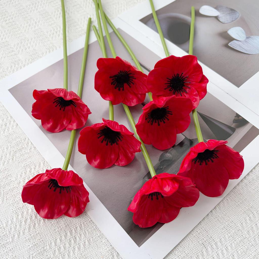 Oriental Poppy Simulation, PU Mini Fake Flower Arrangement for Decor and Photography
