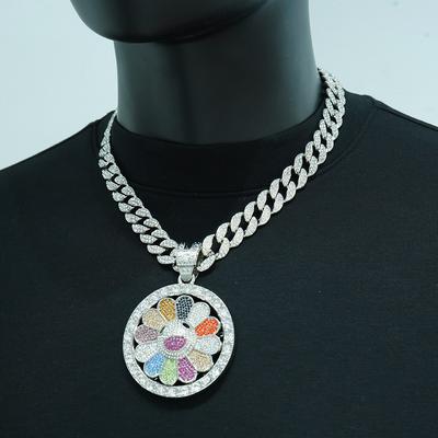 Ciondolo Rotante Girasole Colorato Articolo Cubano, Collana Europea e Americana Hip-hop Marchio Trendy Gioielli Floreali Personalizzati