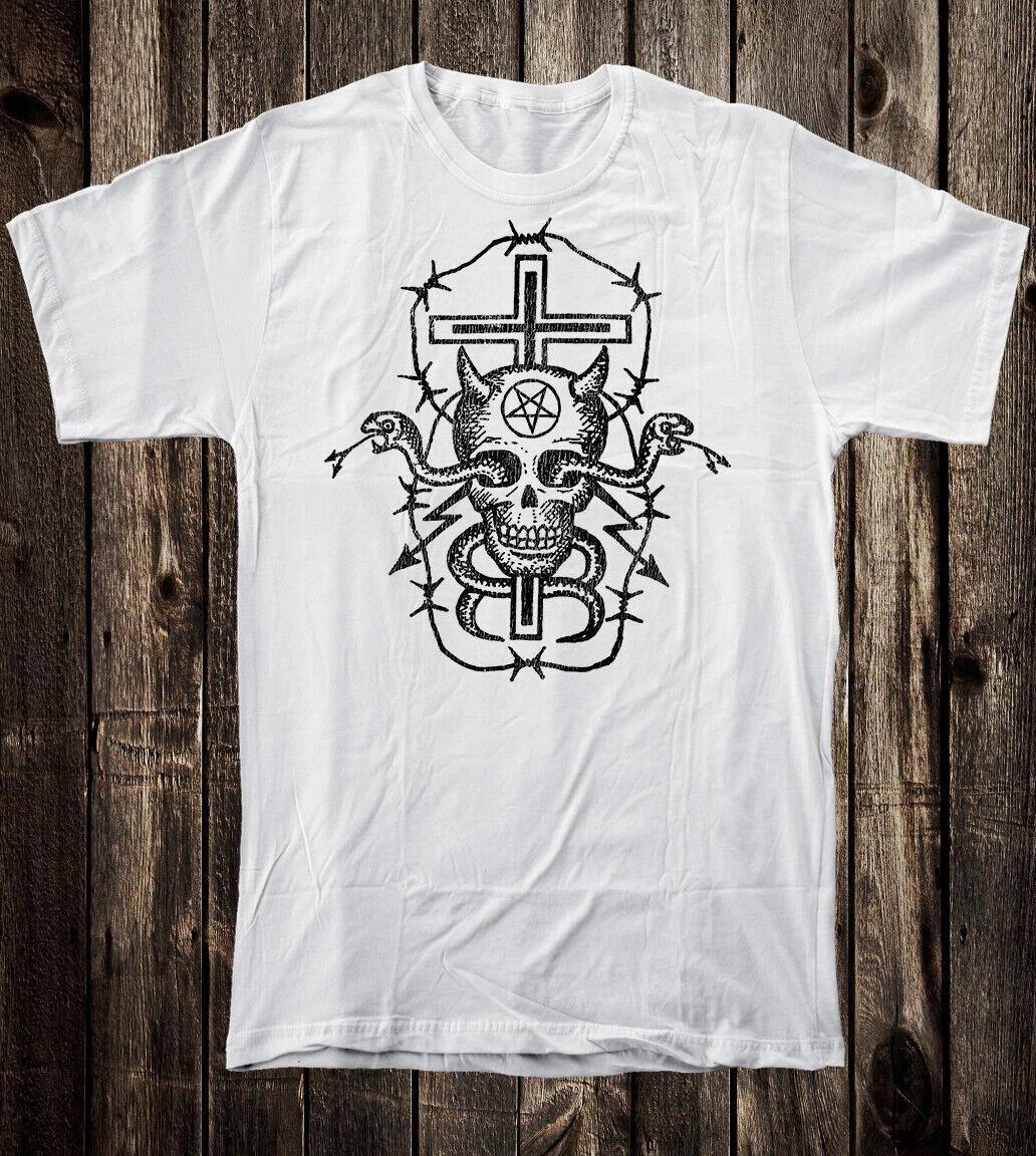 

Retro Prison Tattoo Tee T shirt Vtg Art Skull Snakes Dagger Cross Satan 2XL