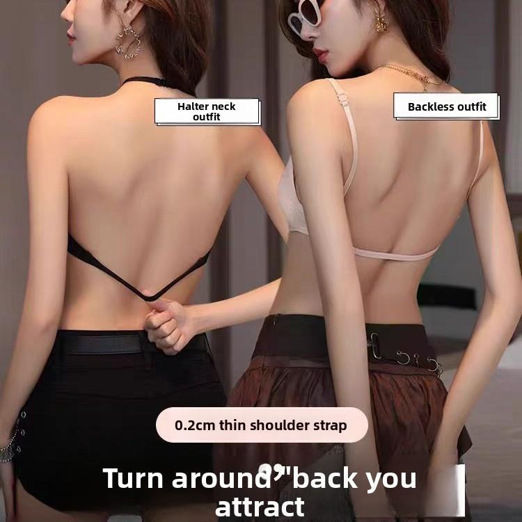 Female Summer Thin Thin Shoulder Belt Back Invisible Front Button Type Hanging Neck Triangle Cup Underwear