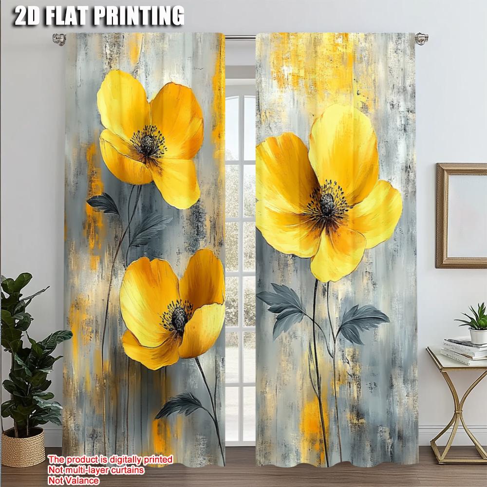 2pcs, Curtains 2D Print Retro Floral Flower Fabric (without Rod) Home Decor Ldeal for Living Room, Bedroom & Home
