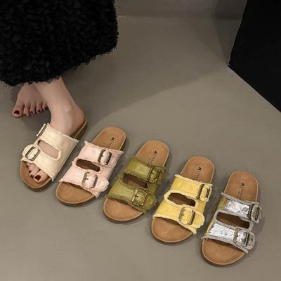 Platform Slippers Women's Summer New Belt Buckle Half Slippers Women's Outer Slippers One-word Beach Slippers