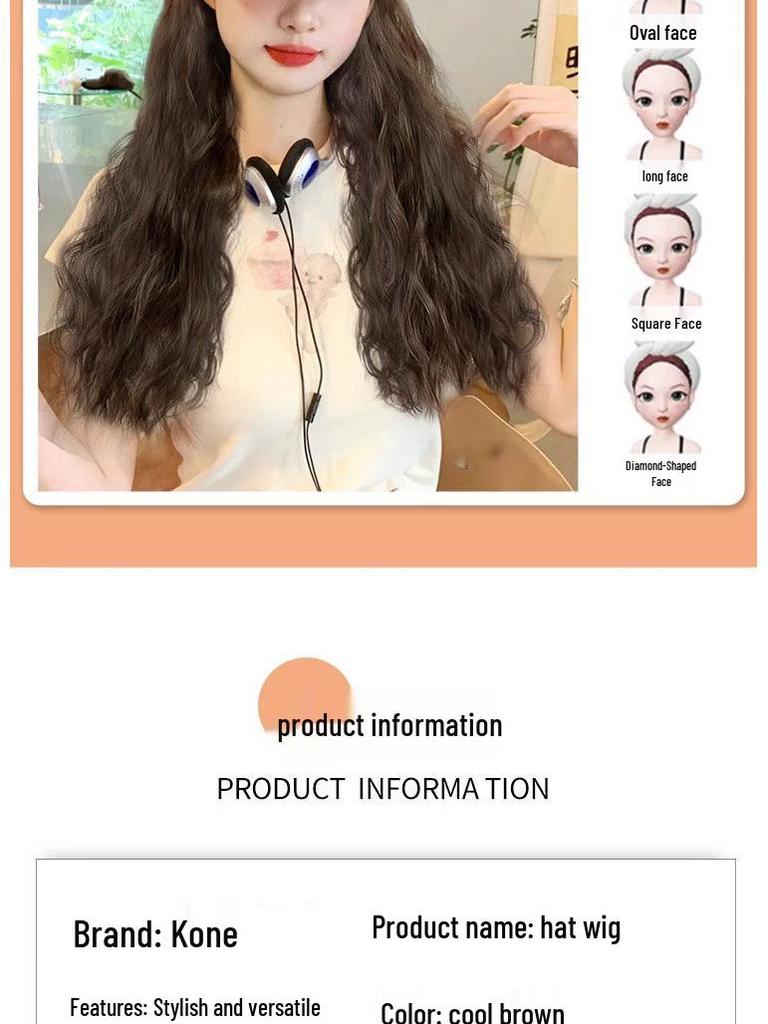 Fashionable Wool Curl Hat with Integrated Wig - New Enlarged Brim Full Head Set