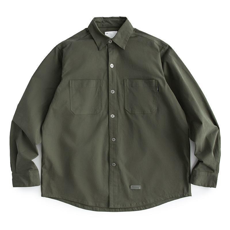 Men's Korean Style Retro Long Sleeve Work Shirt - Trendy, Loose, Versatile, Youth Casual Jacket with Pockets.