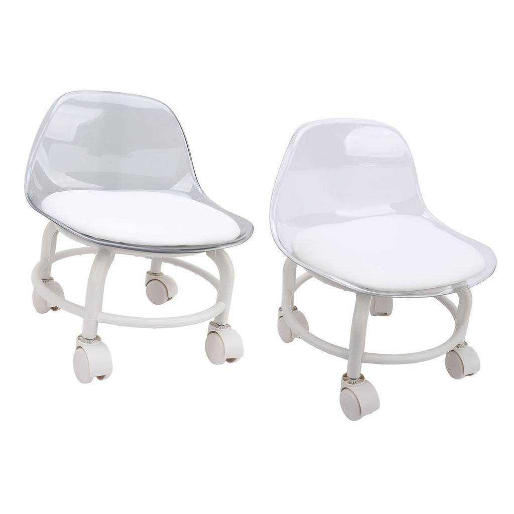 Low Rolling Stool with Wheels Back Support Small Acrylic Short Silent Mini Roller Seat