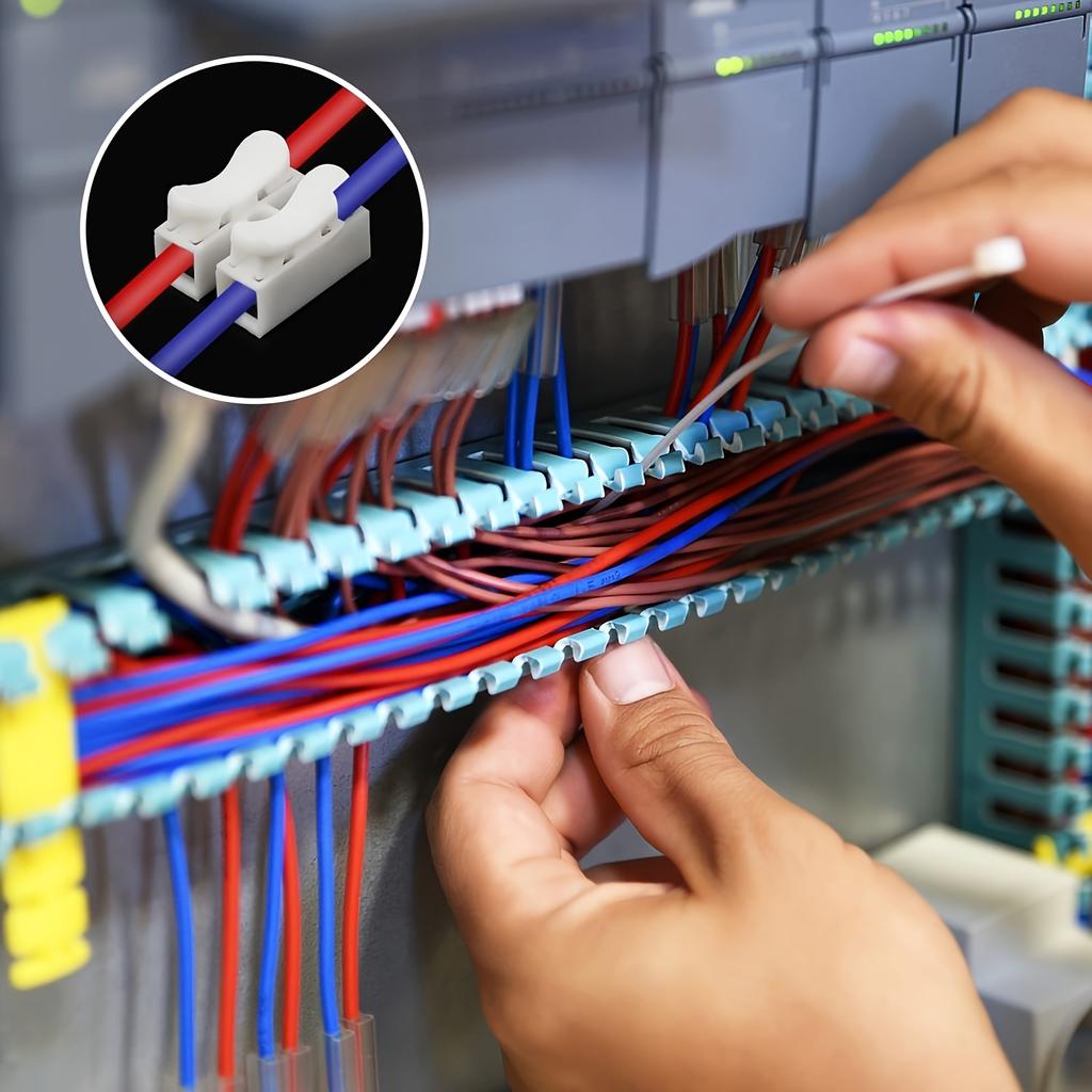 10Pcs/20Pcs/30Pcs Quick Connect Cable Connectors | Industrial Electrical Connection Terminal 2-Pin Push-In Type Spring Clamp White Steel Contact