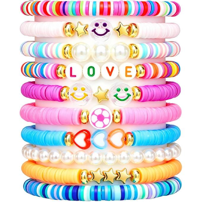 Freundschaftsarmbänder für Mädchen, 10er-Set niedliche Preppy Perlenarmbänder für Teenager-Mädchen, Partnerarmbänder für Freunde, Geburtstagsgeschenke für Tochter