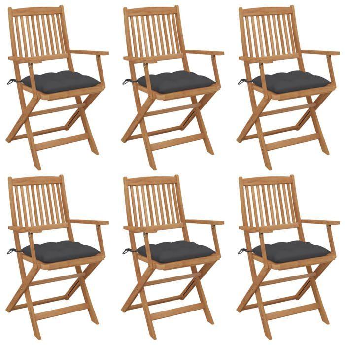 VidaXL Lot de 6 Chaises Pliables de Jardin avec Coussins, Sièges de Terrasse, Chaises de Salle à Manger, Meubles de Patio 3074955