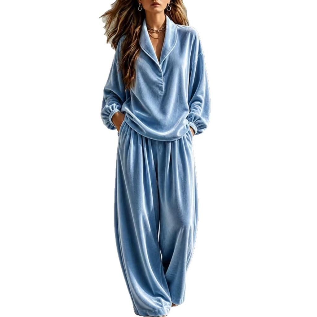 1116 European and American women's clothing autumn and winter new casual fashion velvet long-sleeved trousers lapel suit