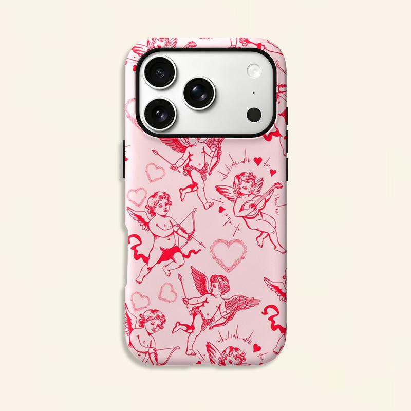 Light Pink Red Cupid Angel Heart Line Print Soft Silicone Shockproof Phone Case Romantic Valentine Gift For iPhone 17 16 15 14 13 12 11 Pro Max Mini