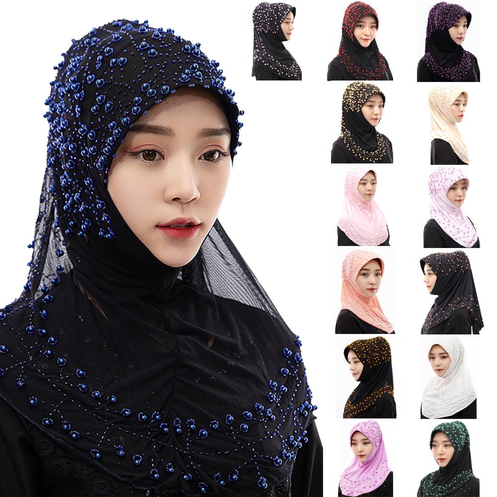 A Dropshipping / Spot / OEM Handmade Beaded Islamic Costumes Women's Scarf Muslim Headscarf