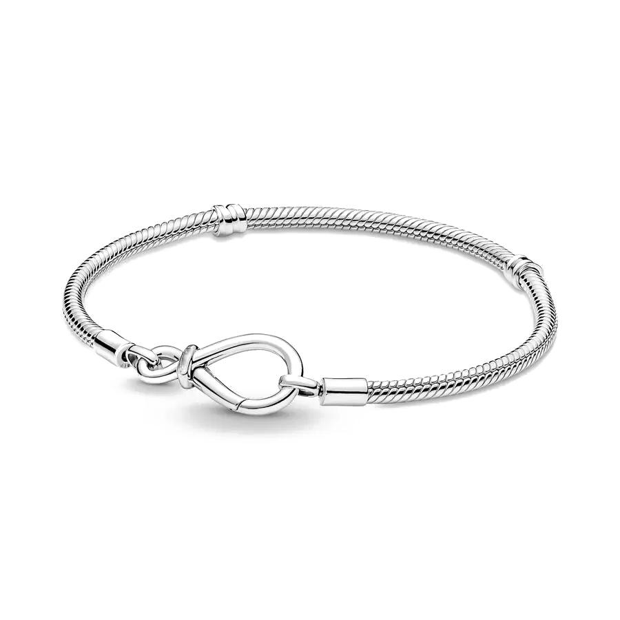 925 Silver Original 17-21CM Pearl Heart-Shaped Hard Ring Square Buckle Round Bracelet Fit for DIY Mini Birthday Jewelry Gifts