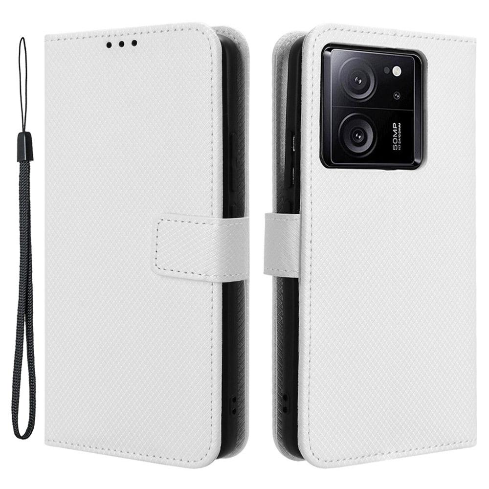 

Protective Cover for Xiaomi 13T/13T Pro/Redmi K60 Ultra,Diamond Texture Stand Wallet PU Leather Phone Case White