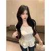 Summer shoulder cover meat and thin short-sleeved T-shirt women's Korean sweet wind ruffle leaf edge lace splicing top ins