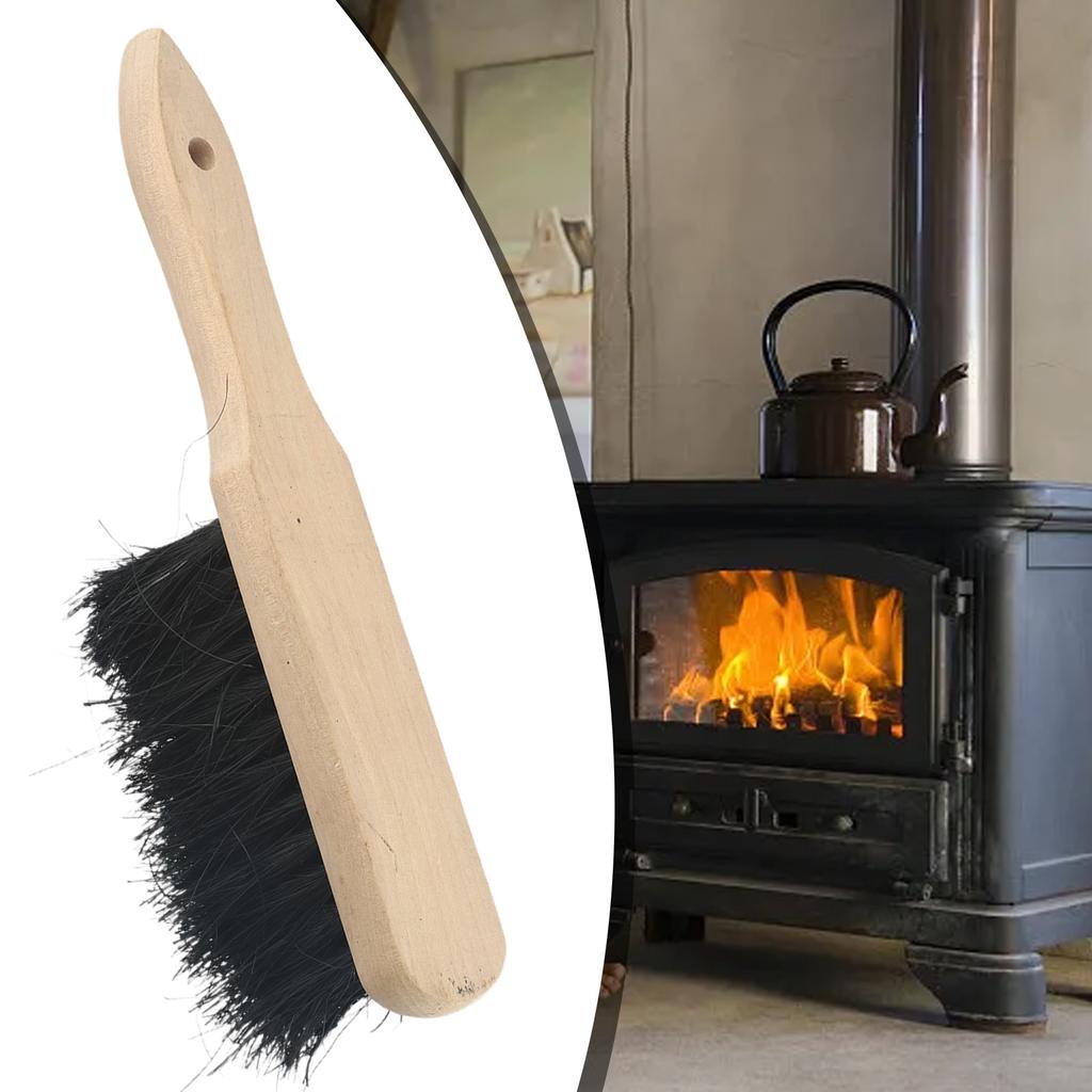 Fireplace Brush Oblong Soft Bristle Wooden Handle Shape