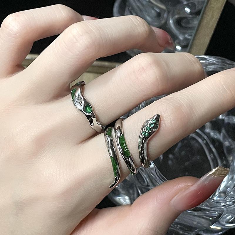 Slytherin Green Zircon Snake Ring: Dark, High-End, French-Inspired Niche Design for Women