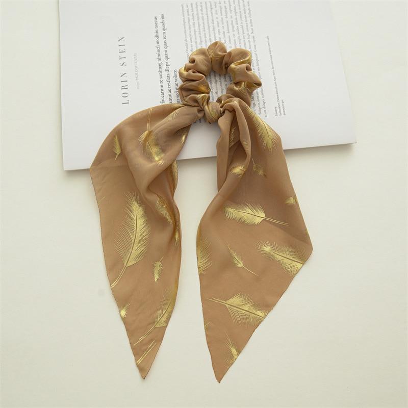 Korean Chiffon Feather Hair Ribbon Scarf Vintage Simple Hair Loop Tie Elastic Hairband For Women Girl Hair Accessories Headbands