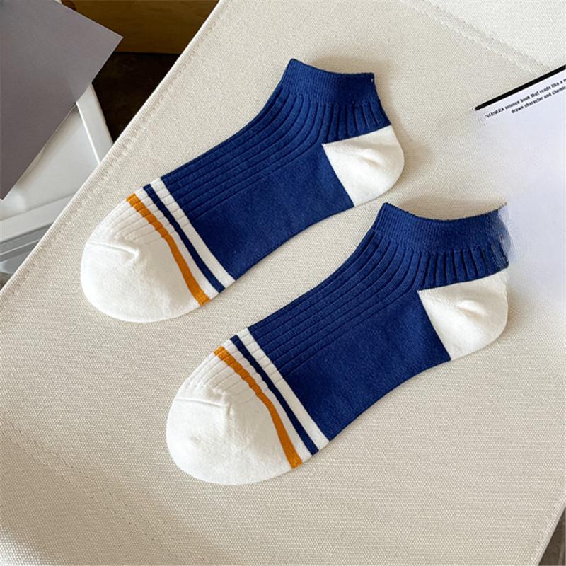Men's Summer Solid Color Striped Breathable Cotton Boat Socks