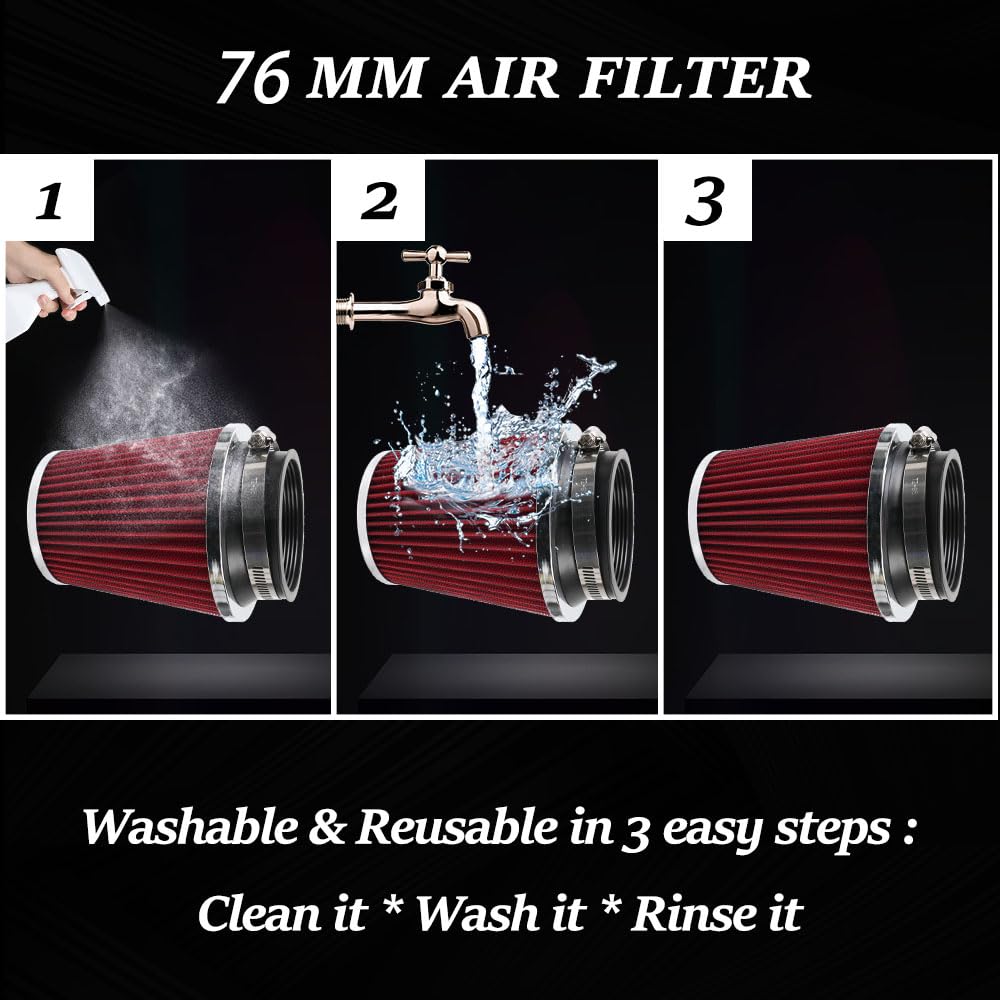 MUTEKI Car Air Filter Universal 76mm Air Filter Mushroom Type Air Intake Filter Adjustable Replacement Filter (Red)