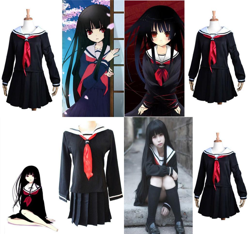 תחפושת קוספליי של איינמה איי, נערת הגיהינום, תחפושת יפנית אלגנטית של תלמידה לחגיגות ליל כל הקדושים