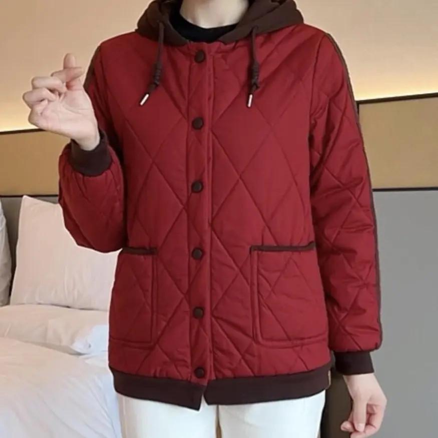 Warm Hooded Casual Short Jacket for Middle-Aged & Elderly Mothers - Light & Soft Winter Two-Cotton Design