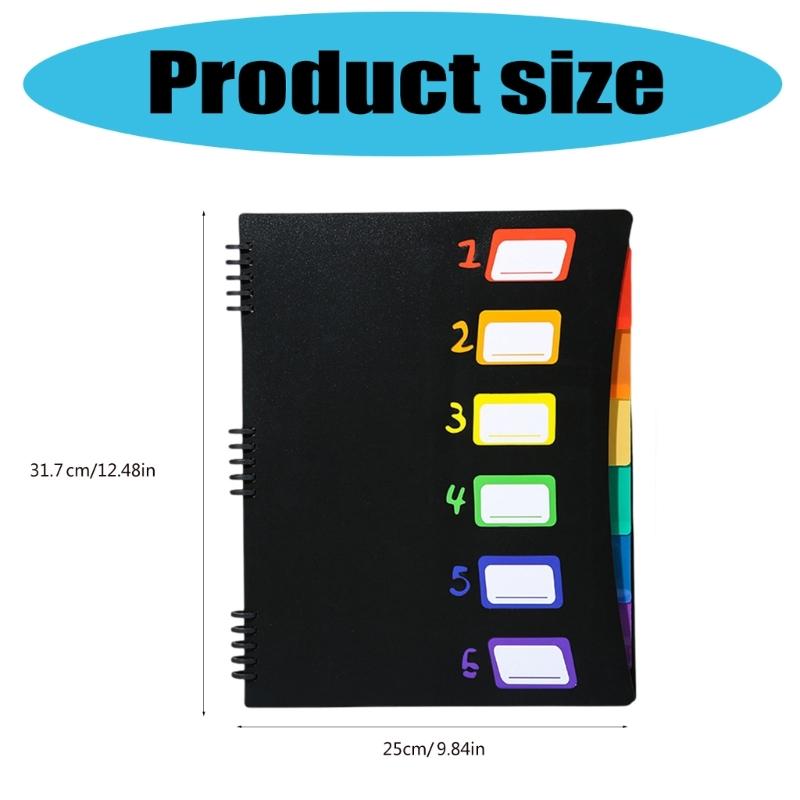 6 Pockets Expandable Document Folder Letter Size File Organiser with Removable Pages Colorful Numbered Label Window