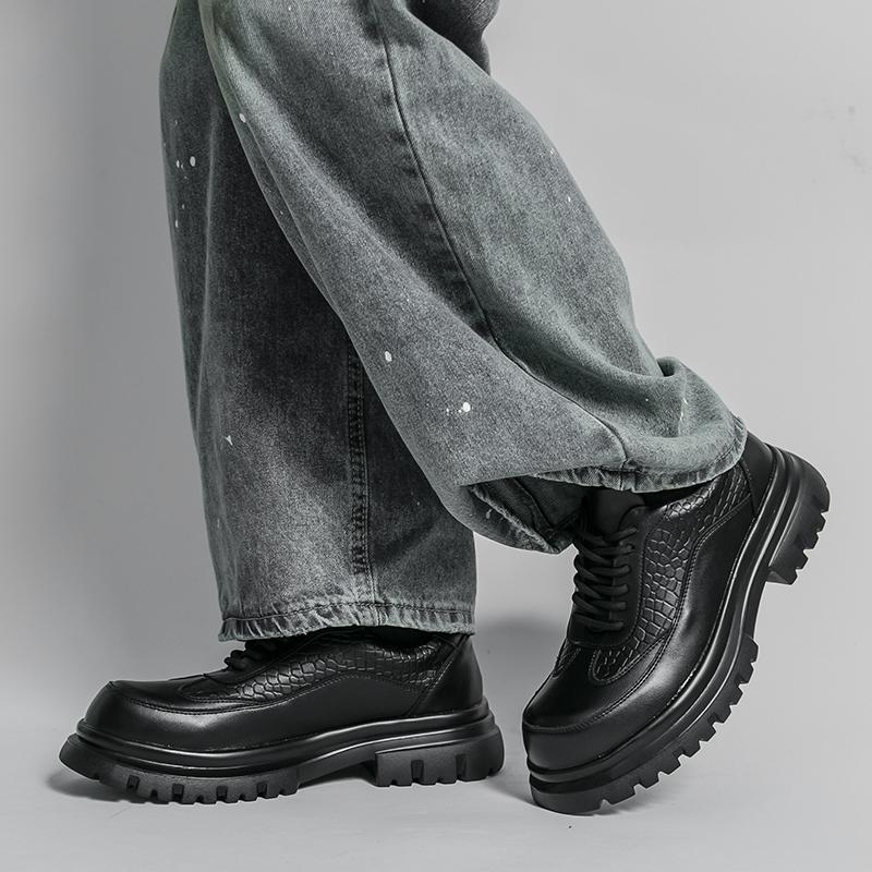 Herren Punk Stiefel Brogues Business Aufzugsschuhe Schwarze Braune Lederschuhe Dicke Sohle Plateau Schuhe Übergröße